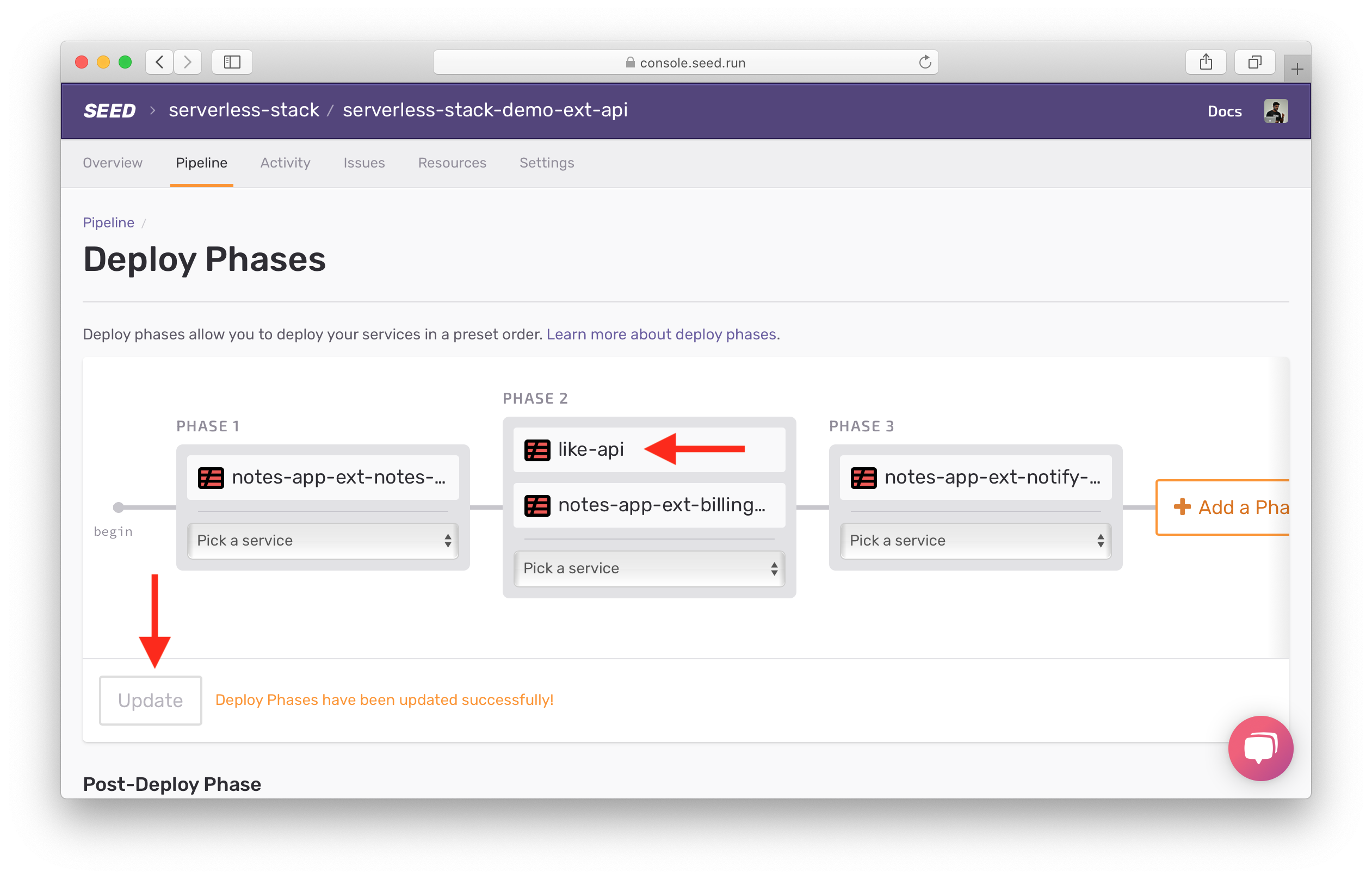 Show default Deploy Phase