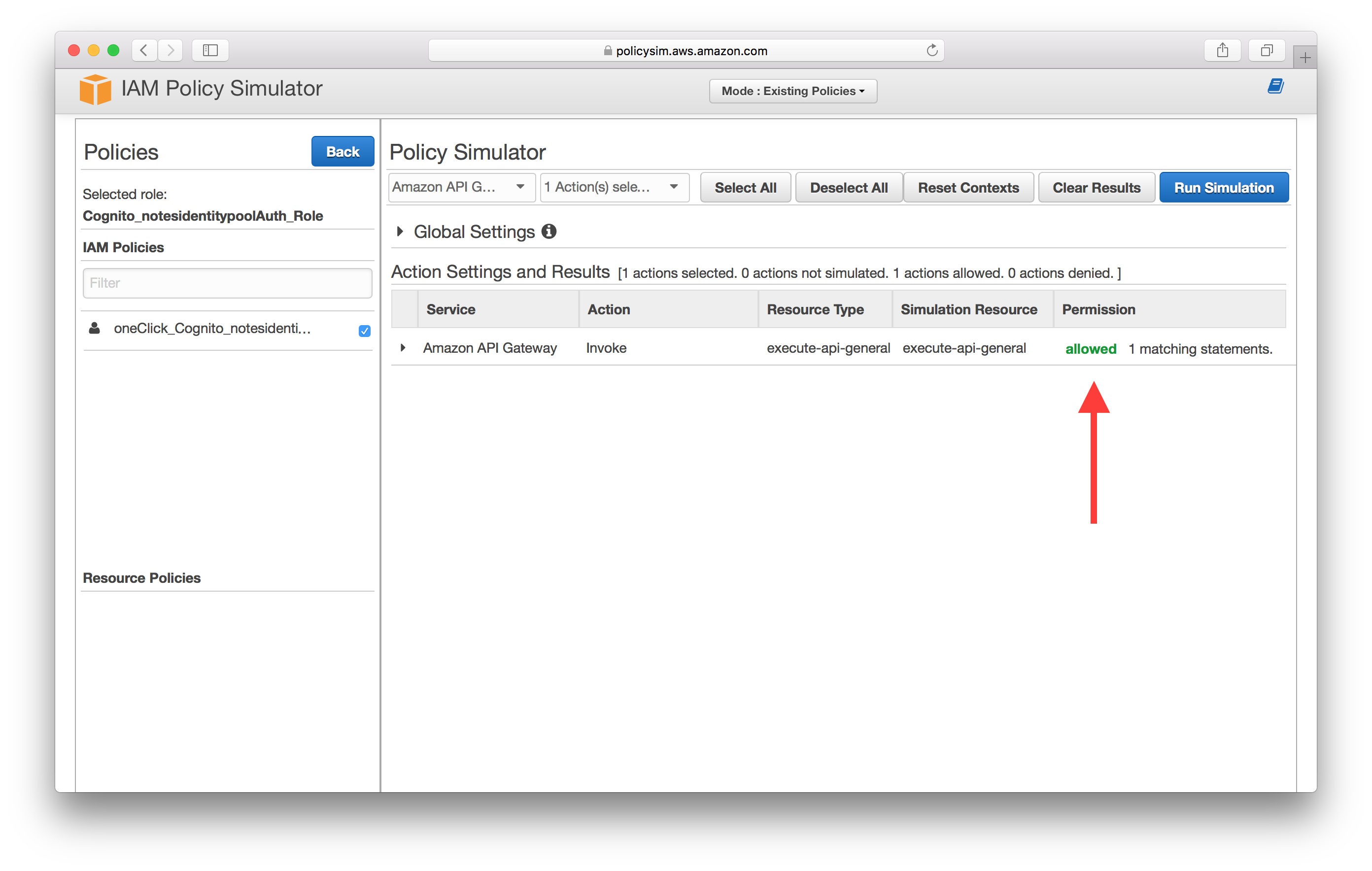 IAM Service Simulator Permission Allowed
