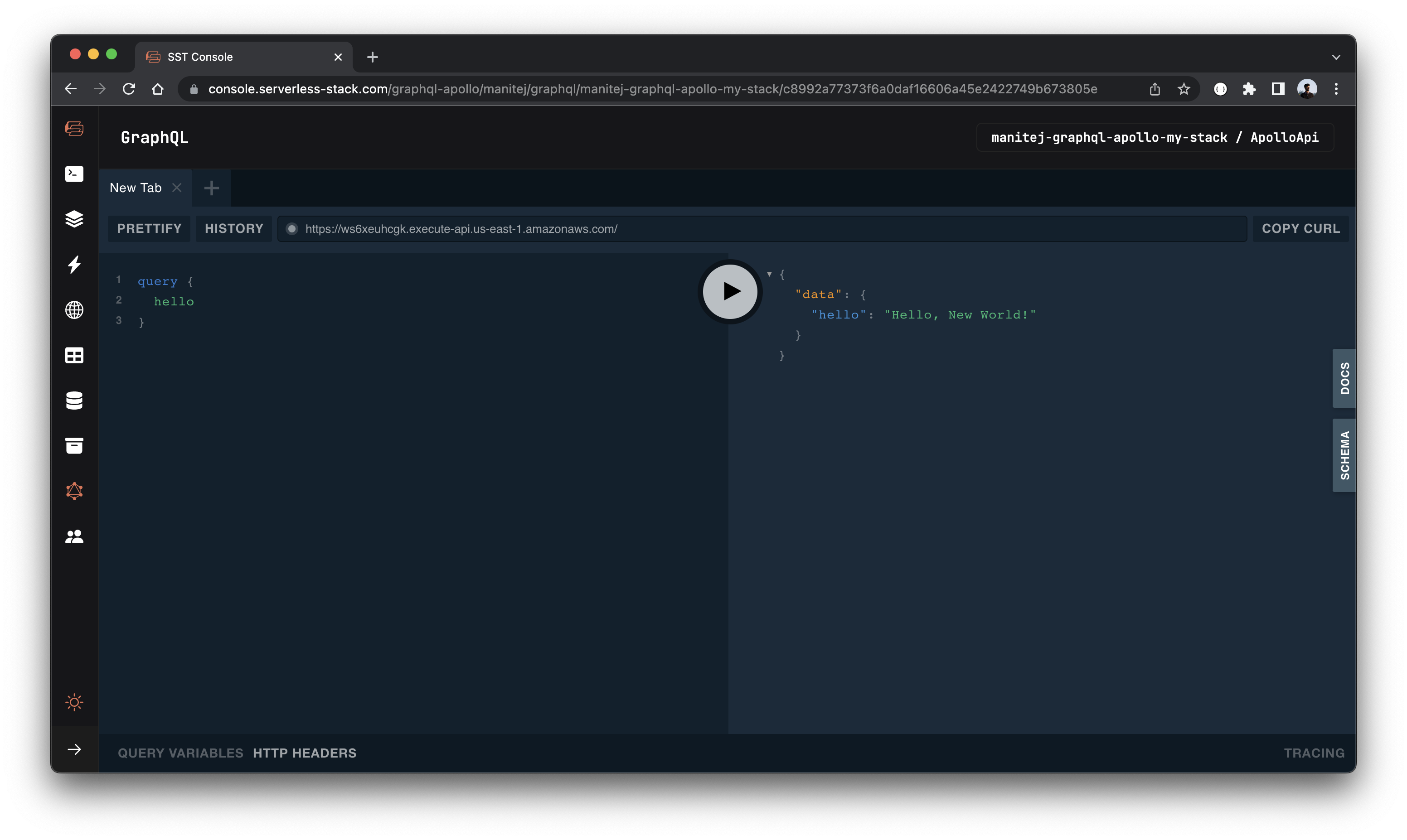 Apollo GraphQL Playground Hello New World