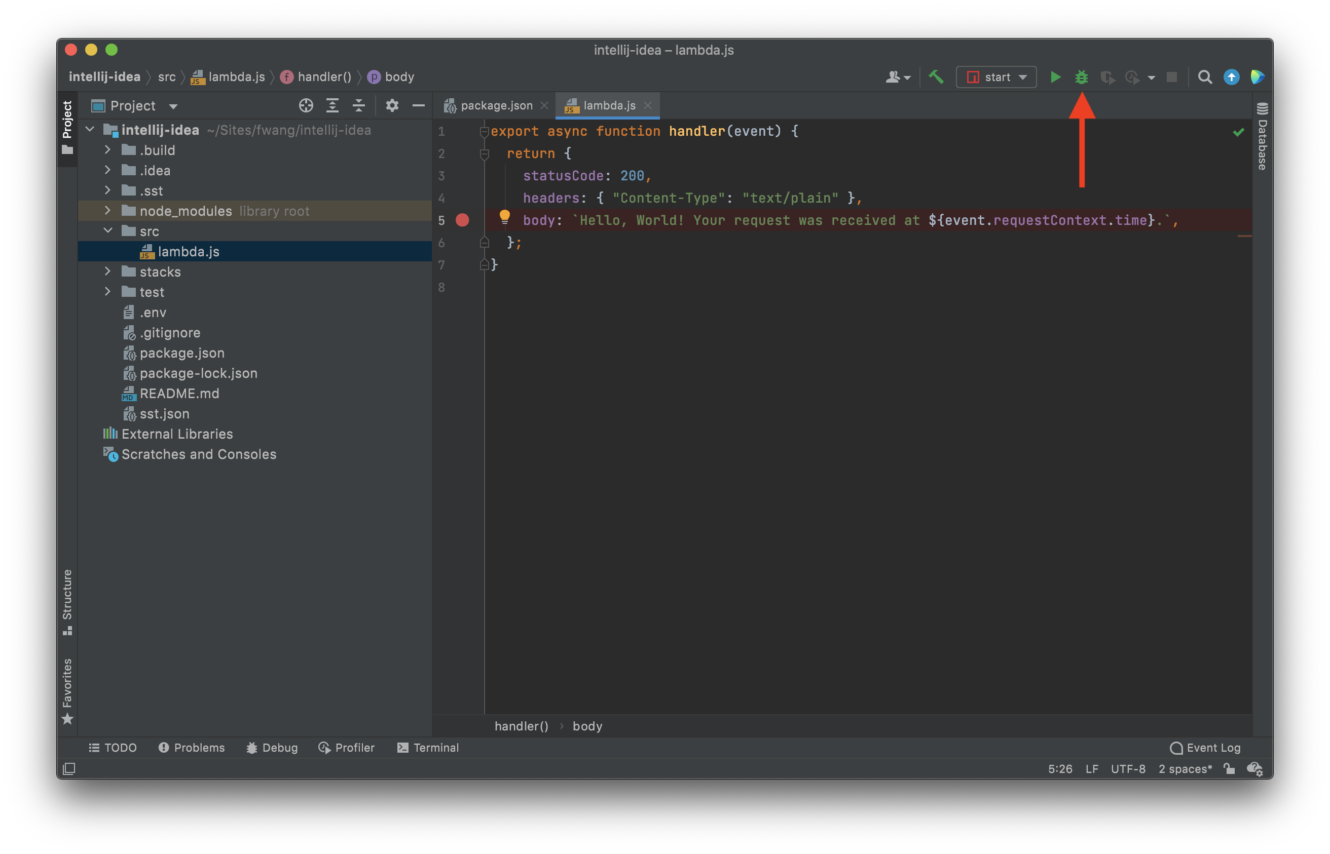 Set Lambda function breakpoint in IntelliJ