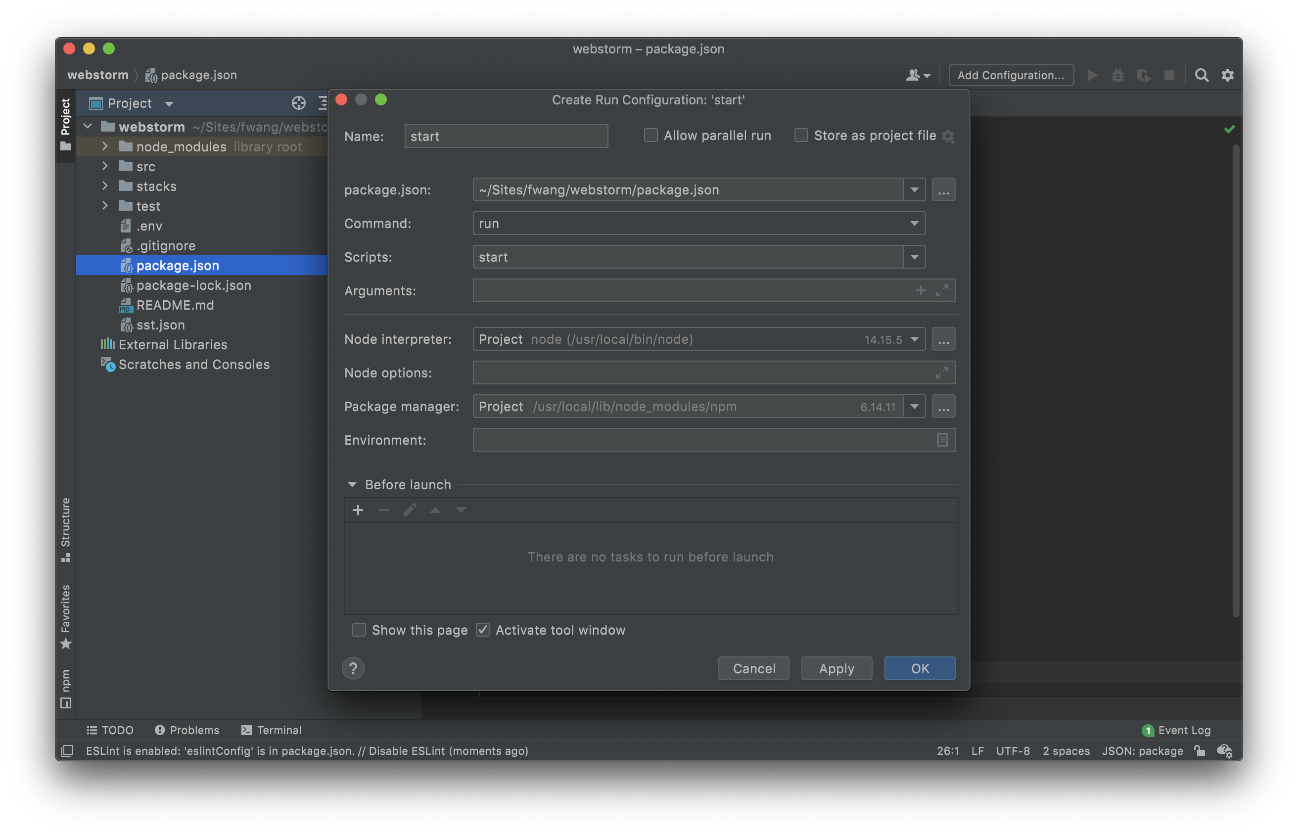 Create run configuration in WebStorm