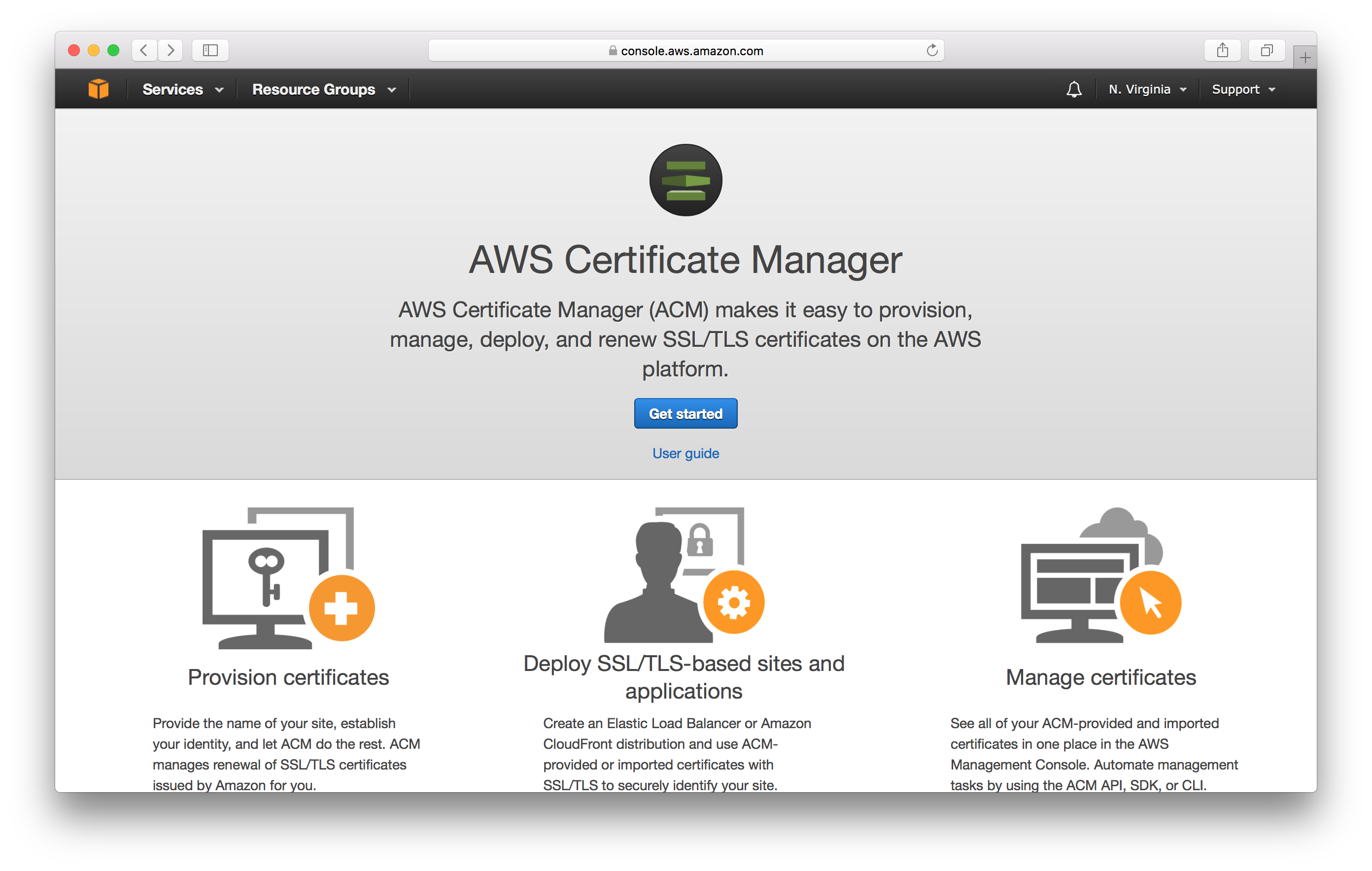 Certificate Manager 시작하기 화면