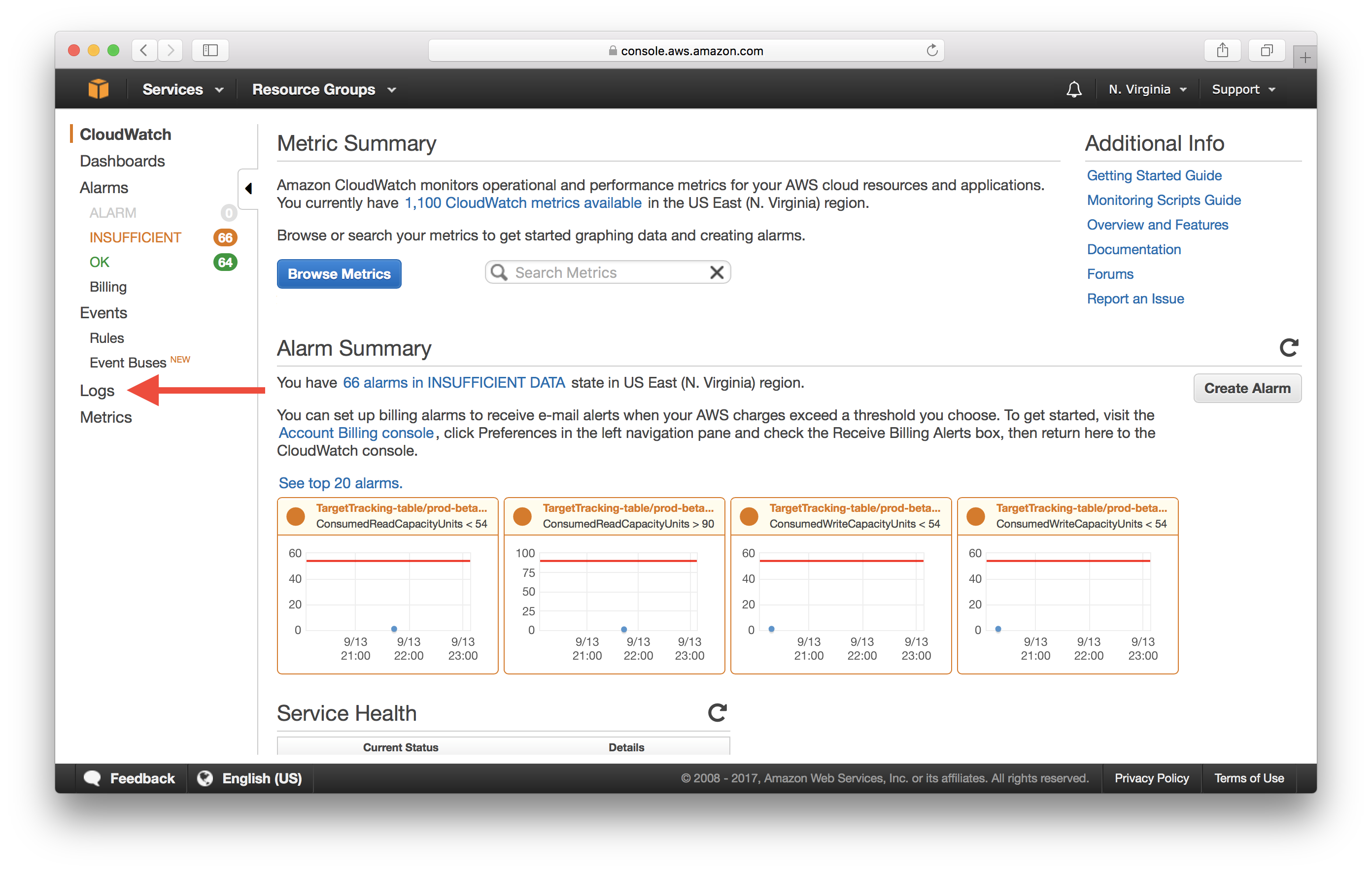 Select CloudWatch Logs Screenshot