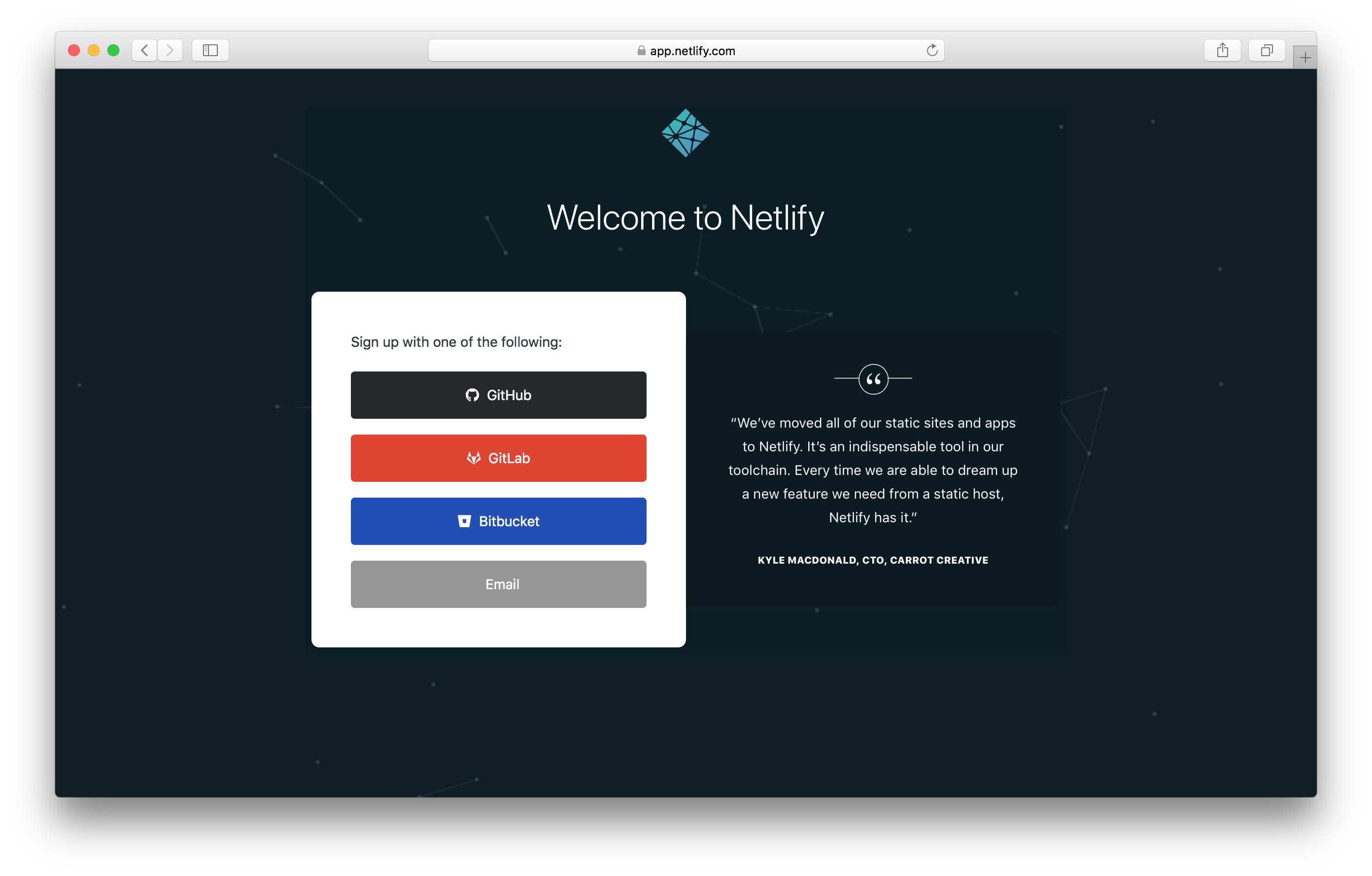 Netlify 회원 가입 화면