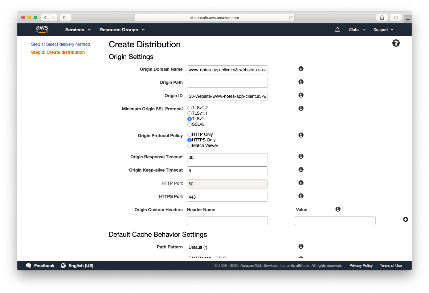 Set origin domain name and protocol policy screenshot